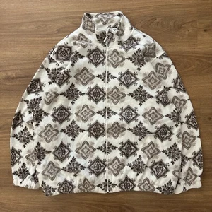 Alfred Dunner Vintage Crazy Abstract Fleece Full Zip Jacket White Womens L - Picture 1 of 4