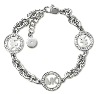 MICHAEL KORS Fulton Logo Silver Steel Chain Bracelet Crystals MKJ4730040 +MK BOX - Image 1 of 3