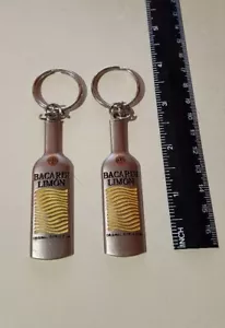 (2) BACARDI LIMON ORIGINAL CITRUS RUM METAL KEYCHAINS 2 3/4" FOB & 1" RING - Picture 1 of 1