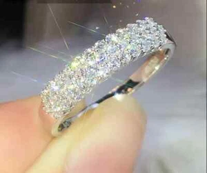 2Ct Round Lab Created Diamond Half Eternity Wedding Band 14K White Gold Plated - Picture 1 of 5