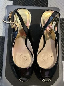 Michael Kors Platform Wedge Sandals Black Patent Leather With Rope Trim Size(6.5 - Picture 1 of 5
