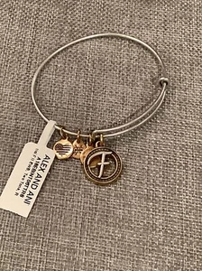 NEU Alex und Ani Buchstabe Initiale F Charm Armreif zweifarbig Gold Silber Armband - Bild 1 von 4