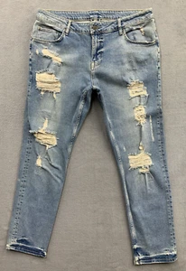 Asos Denim Jeans Men's Size 38X32 Blue Factory distressed Destroyed Zipper Fly - Picture 1 of 17