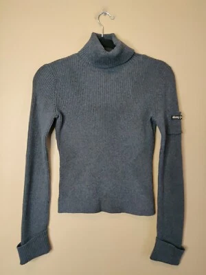 DKNY Jeans Mujer S Acanalado Cuello Tortuga Gris Manga Larga Pequeño Bolsillo en Manga Foto 1 de 4