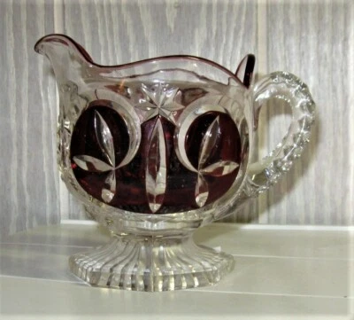 EAPG *** RUBY STAINED = LEAF & STAR = CREAMER = 1890'S ERA - Image 1 of 4