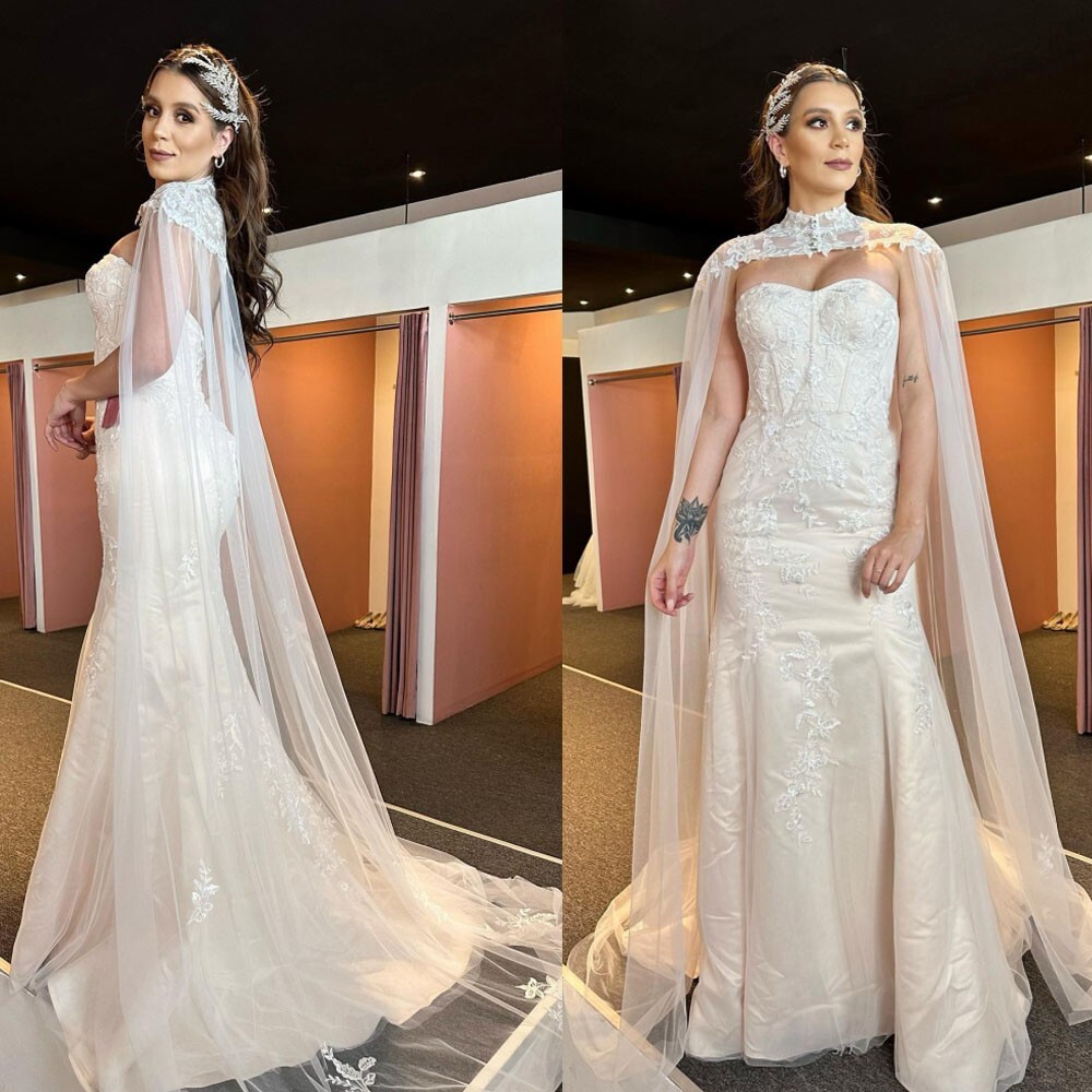 Bridal Shrugs And Wraps Sheer Embroidered Tulle Bridal Capelet