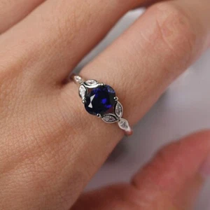 Blue Sapphire Women Ring Lab Created Oval Gemstone 925 Sterling Silver Ring - Picture 1 of 5