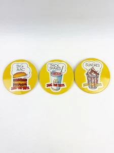 3 Vintage 1981 McDonalds “Sing the Taste” Big Mac Shakes Sundaes Button Pins - Picture 1 of 9