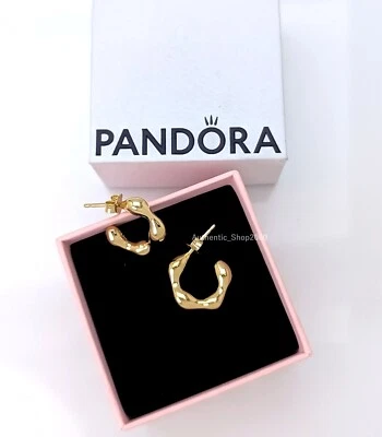 Nuevos Pendientes Aro Abiertos 100% Auténticos Oro PANDORA Forma Orgánica 263269C00 Foto 1 de 4