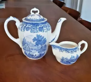 Vintage Villeroy & Boch Coffee Pot and Creamer Made In Germany Burgenland Blue - Picture 1 of 13