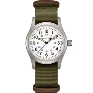 Hamilton Mechanical Khaki Field 38mm White Dial Green Strap Watch H69439411 - Picture 1 of 1