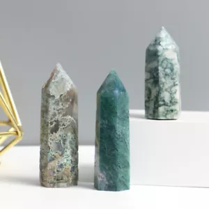 Natural Moss Agate Geode Obelisk Polished Point Crystal Quartz Tower Gemstone - Picture 1 of 12