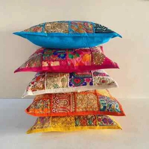 Patchwork Throw Pillow Handmade Indian Cotton Cushion Cover Ethnic Decor 20Pc - Picture 1 of 6