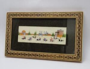 VINTAGE ISLAMIC PERSIAN MIDDLE EASTERN PAINTING IN A WOODEN KHATAM FRAME