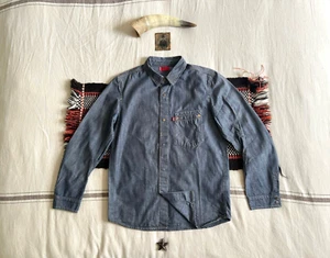 Levi’s Engineered Shirt M Twisted Denim 2000 Y2K Rivet Pocket Snaps Rare Work - Picture 1 of 14