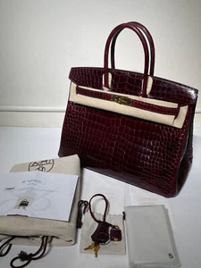 Preloved HERMES Birkin 35 Bordeaux Porosus Gold Hw #R Square ๐ (2014) - Picture 1 of 20
