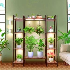 Metal Plant Stand Indoor with Grow Lights 55" Plant Shelf Flower Display Rack - Picture 1 of 10