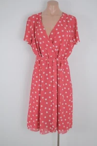 Jacqui E Dress Womens 14 Pink Polka dot Fit Flare Belted Short Sleeve V neck - Picture 1 of 13
