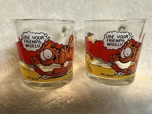Vintage 1978 Garfield McDonalds Glass Coffee Mugs Set of 2 Jim Davis Comic Strip - Picture 1 of 12
