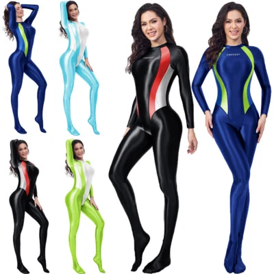  AMORESY Damen Oil Glitter Einteiler Overalls Yoga Pilates Catsuit Sports Romper - Bild 1 von 4