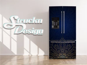 Mandala Dark Navy Gold Art Deco Retro Fridge Freezer Wrap Side Door Vinyl Decal - Picture 1 of 1