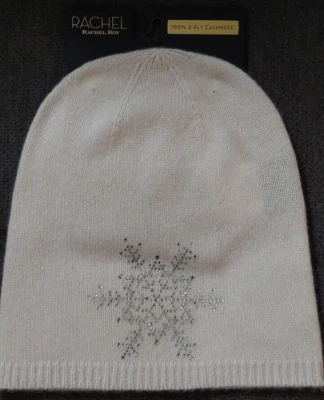 Chapéu de esqui novo com etiquetas Rachel Roy 100% 2 camadas cashmere feminino BRANCO FLOCO DE NEVE CRISTAL - Imagem 1 de 2