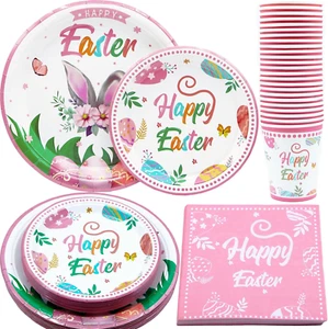 Easter Party Supplies, Easter Paper Plates and Napkins Sets Disposable Cups for - Picture 1 of 12