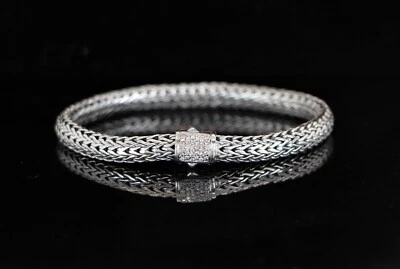 $1195 John Hardy серебро 18K желтое золото Pave бриллиант 6,5 мм пшеницы цепочка браслет - Изображение 1 из 4