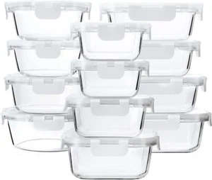 Glass Food Storage Containers Set Airtight Snap Lids Microwave Safe 24 Piece New - Picture 1 of 9