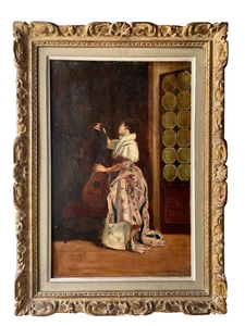 LOUIS VALLET (1856-1940) - Realism Oil on Canvas - Woman tuning her Lute - Picture 1 of 17