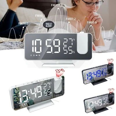 7.5" LED Digital Projection Dual Alarm Clock Snooze FM Radio Timer Monitor USB - Image 1 of 4