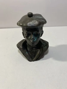 Real Bronze Metal Bust Whistling Boy Statue Classical Estate Collectible Vintage - Picture 1 of 4