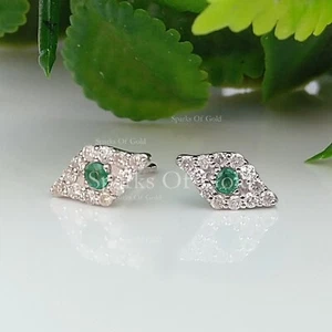 Aretes de oro blanco de 14K con diamantes y tsavoritas mal de ojo ropa de fiesta joyería regalo - Imagen 1 de 3