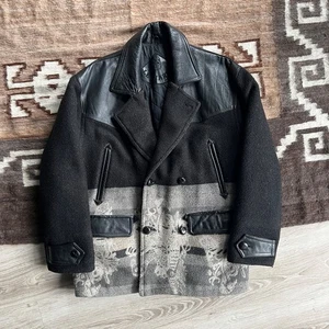 Leonardo Italy Men's Leather Wool Blend Western Vintage Italy Made Coat Size L - Picture 1 of 10