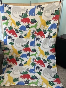Vtg 90s Dinosaur 3pc Set 1 Sham & 2 Pc Twin Sheet Set Color Block Primary Colors - Picture 1 of 4
