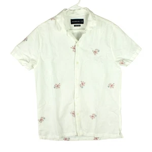 Camicia uomo Abercrombie Fitch misto lino ricamato taglia M bianca manica corta - Foto 1 di 9