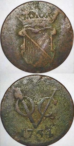 1754 UTRECHT VOC 1/2 Duit Kupfermünze Kolonial Niederländisch Niederländisch Ostindien NV7 - Bild 1 von 4