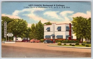 1930-40 LEE'S RANCH RESTAURANTE CABAÑAS WALTERBORO SOUTH CAROLINA SC POSTAL - Imagen 1 de 2