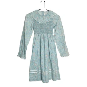 Vintage Saks Fifth Avenue Girl's Shirred Ruffle Blue Floral Dress 14 Cottagecore - Picture 1 of 9