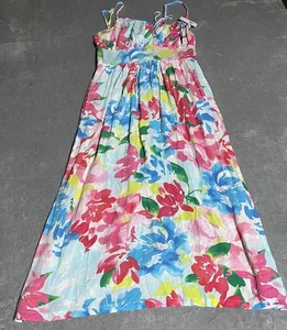 Old Navy Dress Womens Small Fit & Flare Floral Smocked Midi Pink Blue Watercolor - Picture 1 of 6