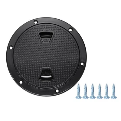 Boat Hatch, 6" Round Non Slip Plate Inspection Deck with Screws, Black Foto 1 de 4