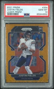 Justin Fields 2021 Panini Prizm #334 Lazer Prizm PSA 10,RC BEARS - Picture 1 of 2