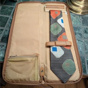 Faltbare Krawatte Vintage hängendes Reiseetui hellbraun Tweed braun Borte Reißverschlusstasche - Bild 1 von 8