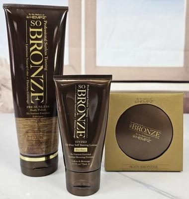 Juego de pulidor corporal Hempz So Bronze de 8,5 oz, loción autobronceadora de 2,5 oz, bronceador de 0,7 oz Foto 1 de 3