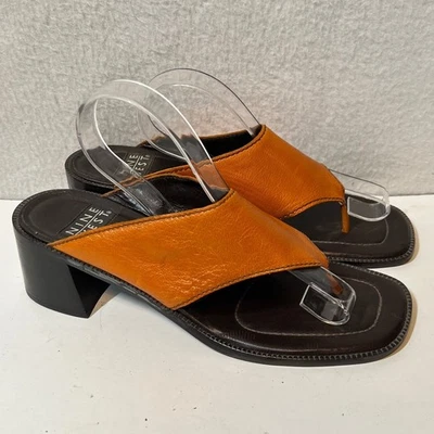 Nine West Sandals Women's Size 8.5 M Orange Leather Thong Block Heel Y2K - Image 1 of 4