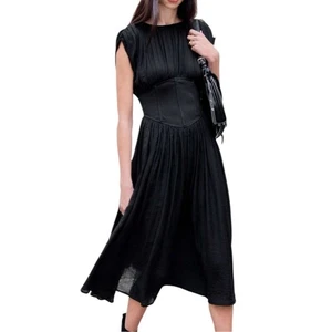 Cider U-Boot Ausschnitt Rüschen Saum Korsett Midikleid Gr. XL schwarz hauchdünn Goth Witchy Gaze - Bild 1 von 13