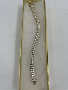Sterling Silver Bracelet W/Gold Plate- Double Row Of Cubic Zirconia(?) Stunning! - Picture 1 of 13