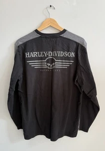 Camisa Harley Davidson manga larga con logotipo estampado gráfico deletreada para hombre L algodón - Imagen 1 de 10