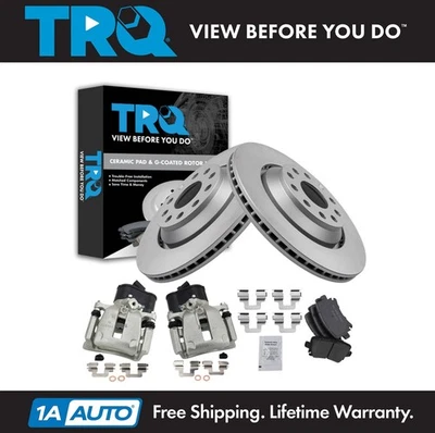 TRQ Rear Brake Calipers Ceramic Pads & Rotors Fits 2010 Volkswagen CC Passat - Image 1 of 4