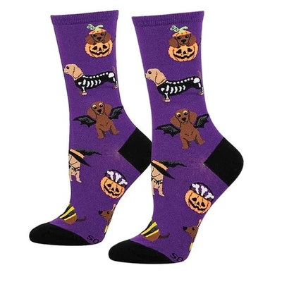 Socksmith Halloweiner Purple Socks (1 Pair) Bat Dogs Skeleton Bees - Image 1 of 3